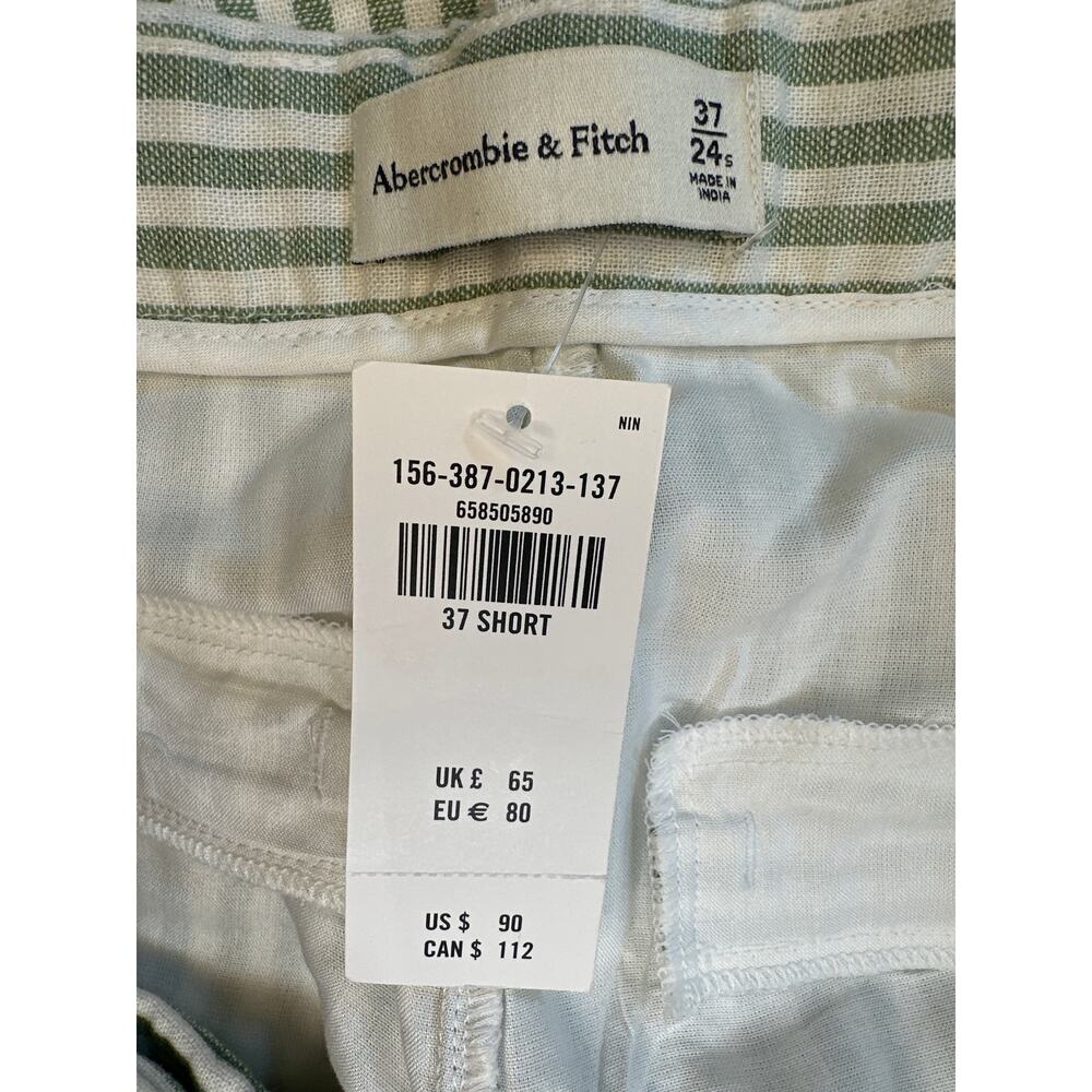 Abercrombie & Fitch Sloane Linen Blend‎ Wide Leg Trousers 34/24S Green Stripe - Picture 4 of 8